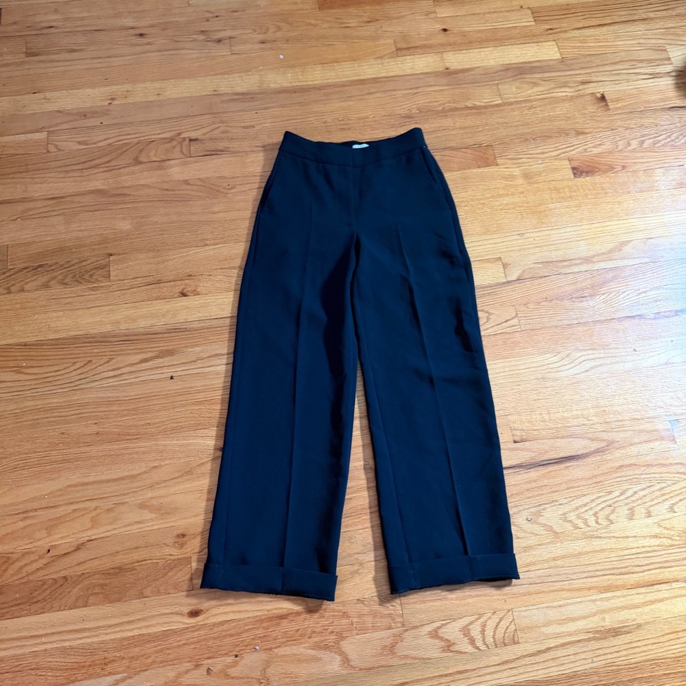 Wilfred Aritzia Wide Leg Cuffed Trousers Size 2 Black High Rise Elastic Waist